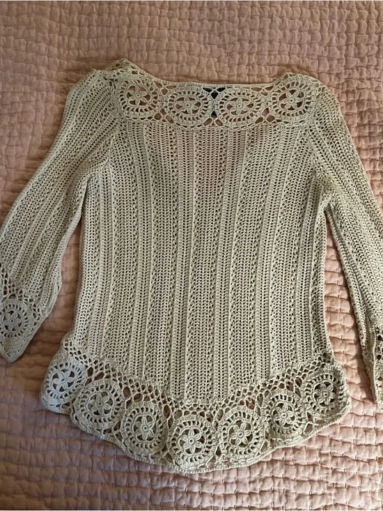 INC International Concepts Cream Crochet Knit Shell Top - Picture 7 of 7